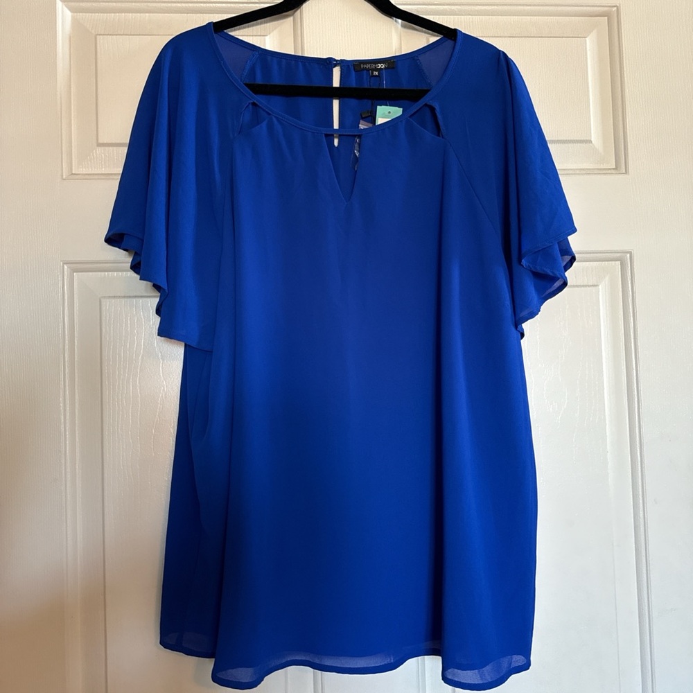 Papermoon Blue Flutter Sleeve Asymmetrical Blouse